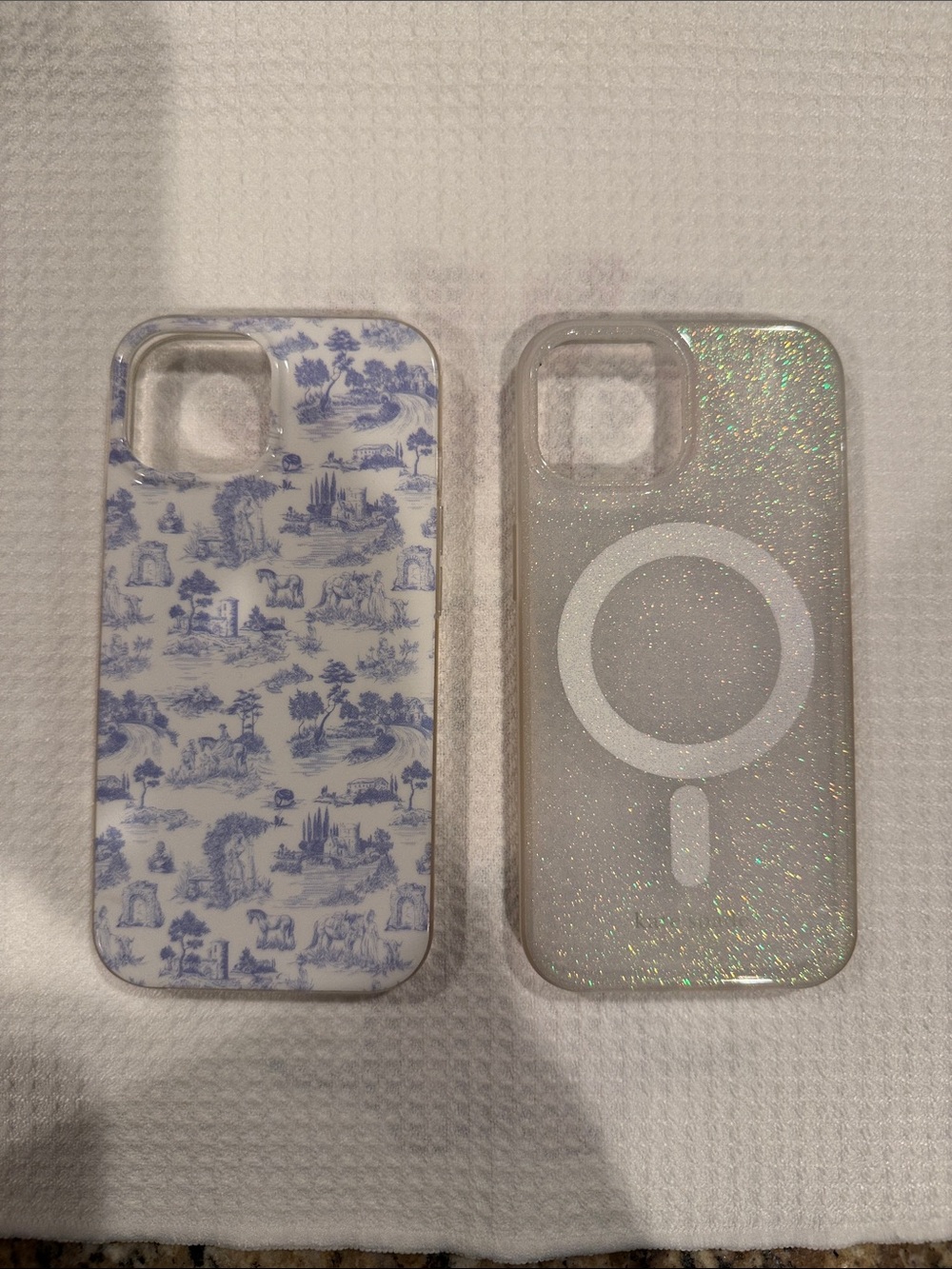 Kate Spade Clear Glitter and Blue and White Chinoiserie MagSafe iPhone 13 Cases